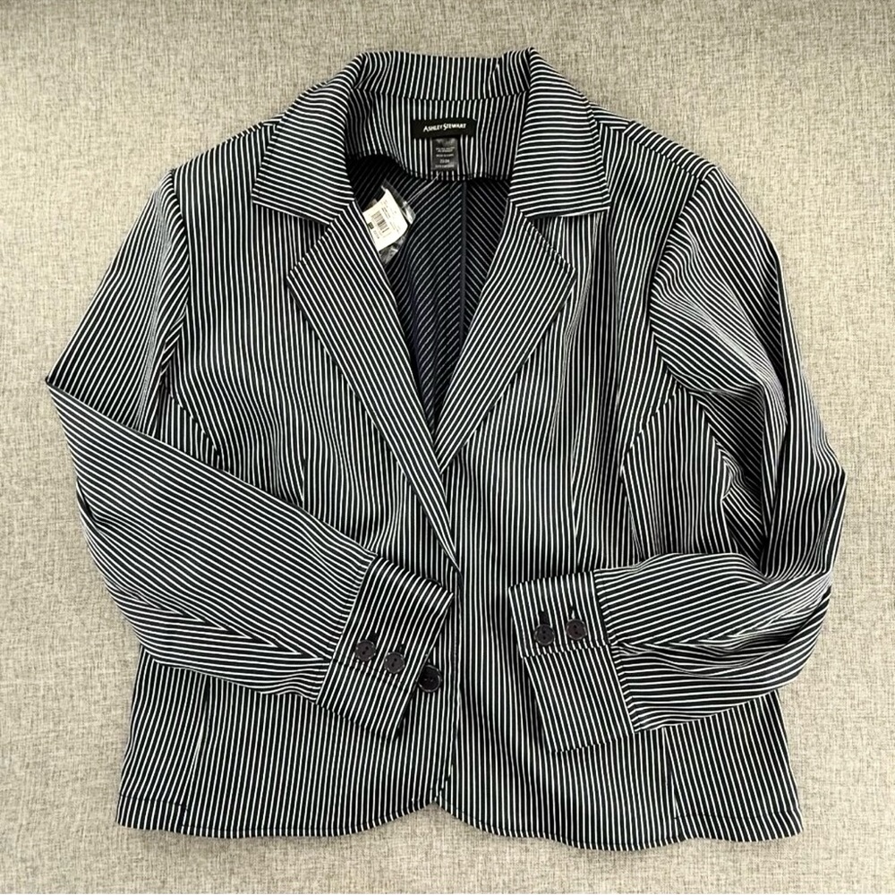 Ashley Stewart Black and White Striped Blazer